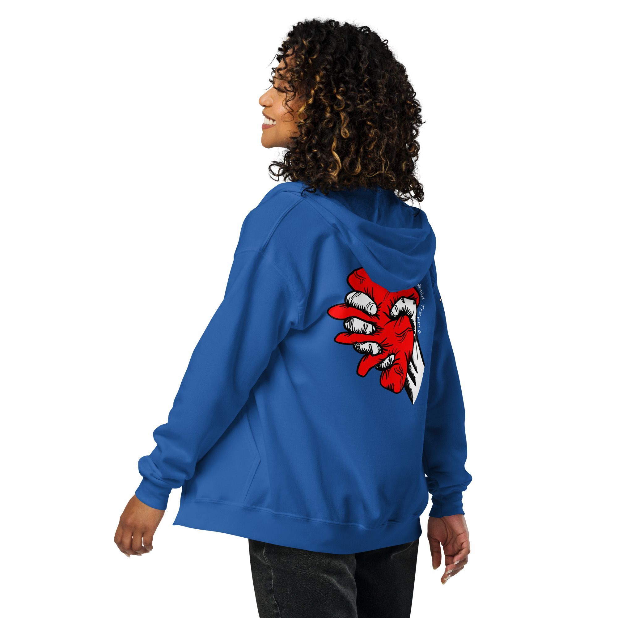 Sudadera Azúl Real «Corasón Estrujao» con capucha y cremallera