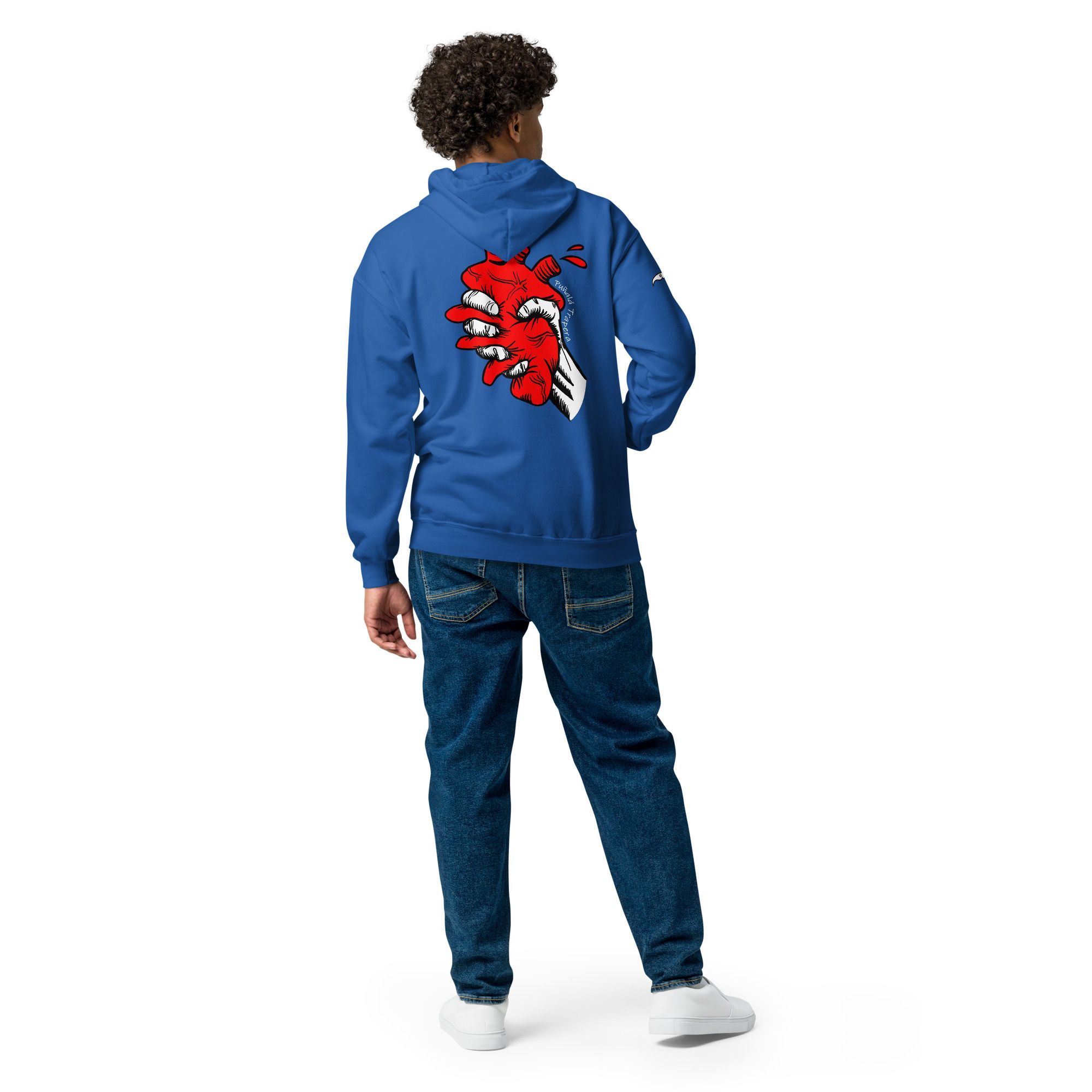 Sudadera Azúl Real «Corasón Estrujao» con capucha y cremallera - Imagen 3