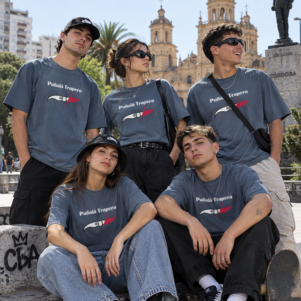 Modelo con camiseta streetwear oversize color azul desgastado