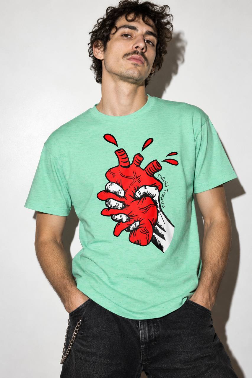 Chico con Camiseta verde menta jaspeada con estampado gráfico de corazón puñalada trapera
