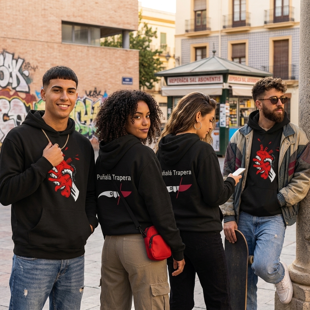 Chicos y chicas con Sudadera oversize negra con capucha y diseño Corasón Estrujao
